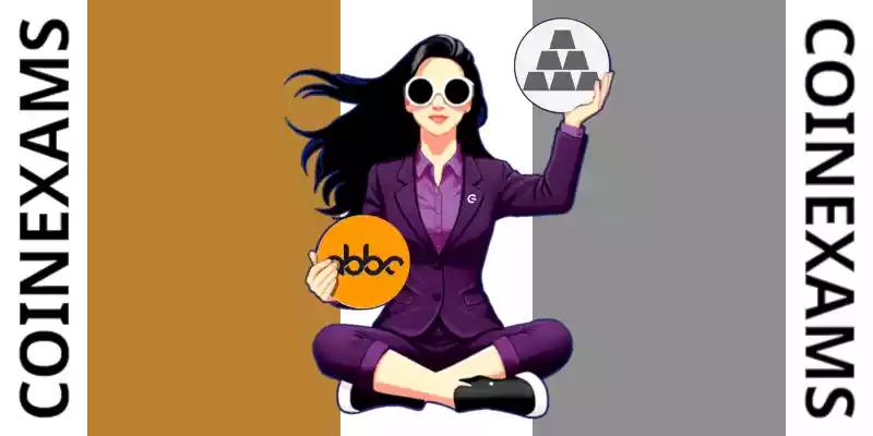 Nova (CoinExams Mascot) holding Abbc Coin logo on the left and holding Platinum on the right.