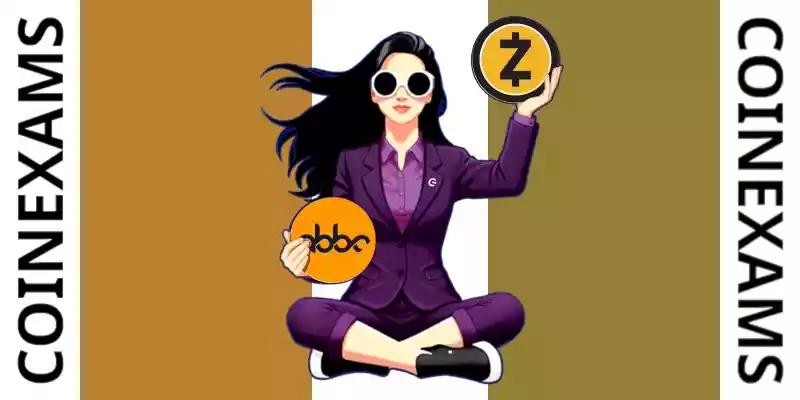 Nova (CoinExams Mascot) holding Abbc Coin logo on the left and holding Zcash on the right.