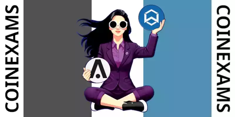 Nova (CoinExams Mascot) holding Aion logo on the left and holding Wanchain on the right.