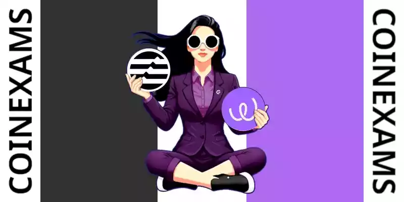 Nova (CoinExams Mascot) holding Aptos logo on the left and holding Energy Web Token on the right.