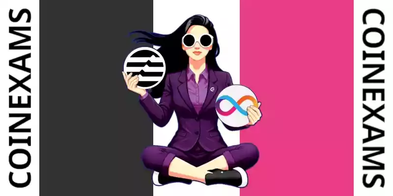 Nova (CoinExams Mascot) holding Aptos logo on the left and holding Internet Computer on the right.