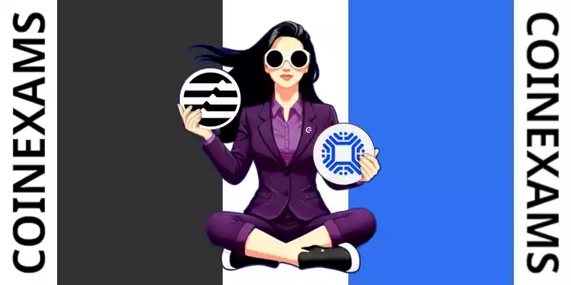 Nova (CoinExams Mascot) holding Aptos logo on the left and holding Qtum on the right.