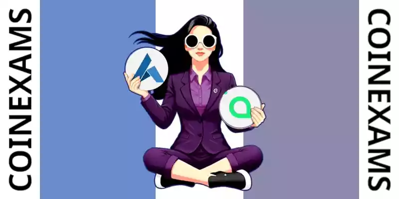 Nova (CoinExams Mascot) holding Ardor logo on the left and holding Siacoin on the right.