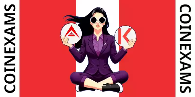 Nova (CoinExams Mascot) holding Ark logo on the left and holding Kava on the right.