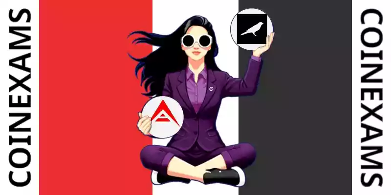 Nova (CoinExams Mascot) holding Ark logo on the left and holding Kusama on the right.