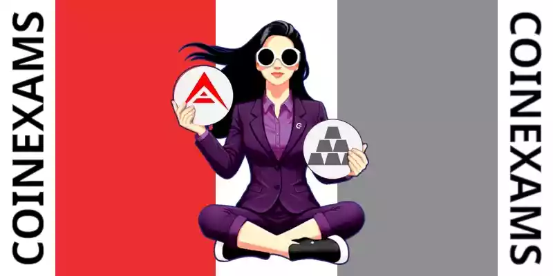Nova (CoinExams Mascot) holding Ark logo on the left and holding Platinum on the right.