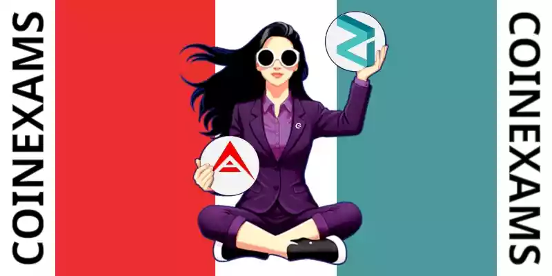 Nova (CoinExams Mascot) holding Ark logo on the left and holding Zilliqa on the right.