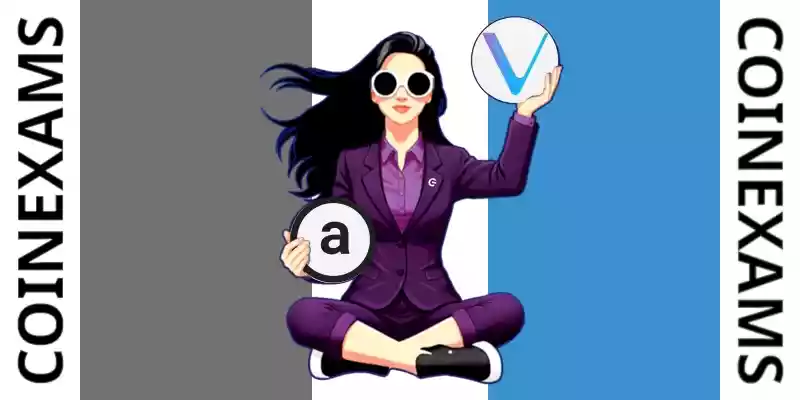 Nova (CoinExams Mascot) holding Arweave logo on the left and holding Vechain on the right.