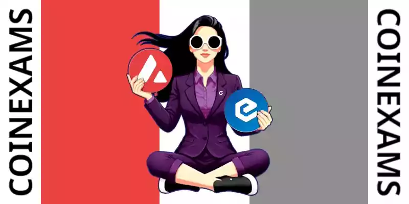 Nova (CoinExams Mascot) holding Avalanche logo on the left and holding Ecash on the right.