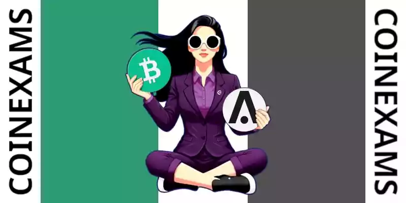 Nova (CoinExams Mascot) holding Bitcoin Cash logo on the left and holding Aion on the right.