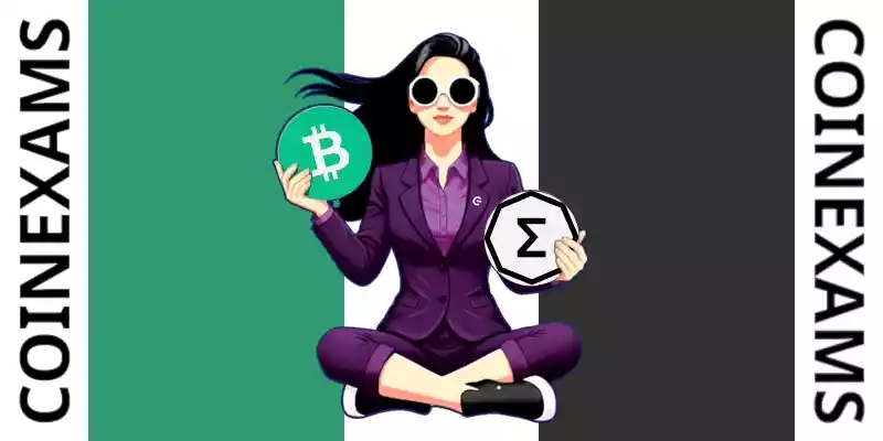 Nova (CoinExams Mascot) holding Bitcoin Cash logo on the left and holding Ergo on the right.