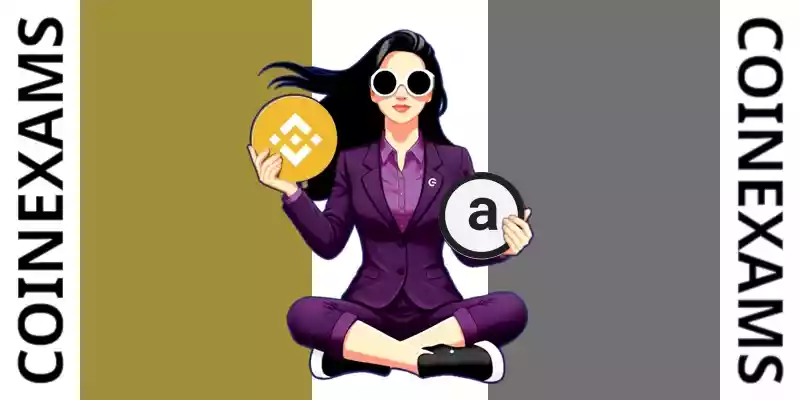 Nova (CoinExams Mascot) holding Bnb Coin logo on the left and holding Arweave on the right.