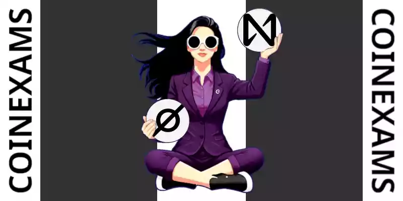 Nova (CoinExams Mascot) holding Cosmos logo on the left and holding Near Protocol on the right.