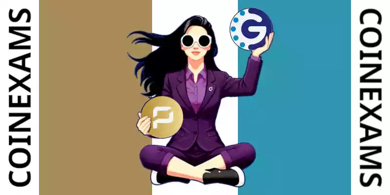 Nova (CoinExams Mascot) holding Pirate Chain logo on the left and holding Gochain on the right.
