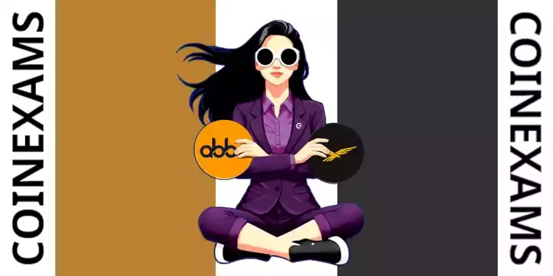 Nova (CoinExams Mascot) crossing her arms while holding Abbc Coin logo on the left and holding World Liberty Financial logo on the right.