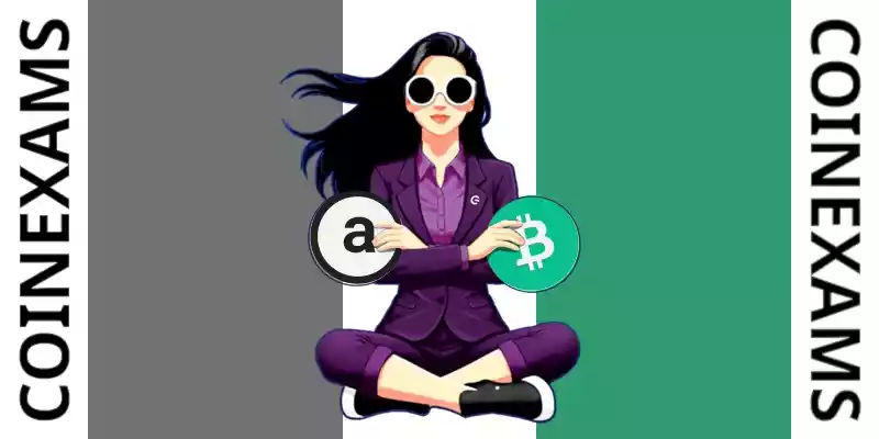 Nova (CoinExams Mascot) crossing her arms while holding Arweave logo on the left and holding Bitcoin Cash logo on the right.