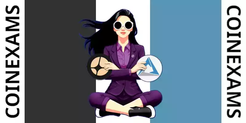 Nova (CoinExams Mascot) crossing her arms while holding Aster logo on the left and holding Cortex logo on the right.