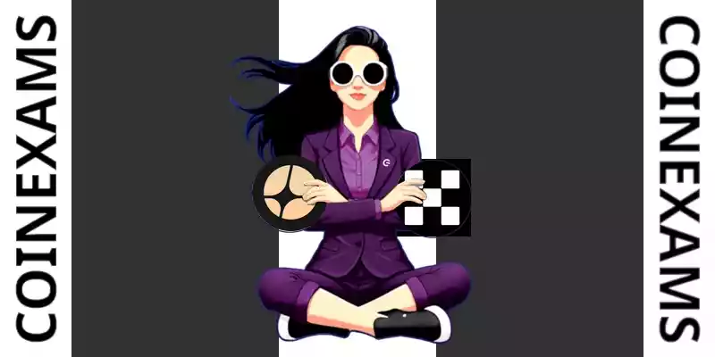 Nova (CoinExams Mascot) crossing her arms while holding Aster logo on the left and holding Okb logo on the right.