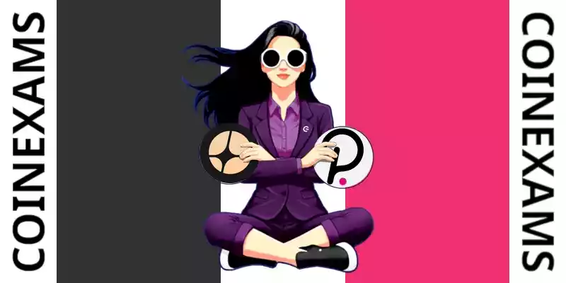 Nova (CoinExams Mascot) crossing her arms while holding Aster logo on the left and holding Polkadot logo on the right.