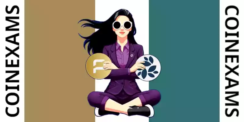 Nova (CoinExams Mascot) crossing her arms while holding Pirate Chain logo on the left and holding Nkn logo on the right.