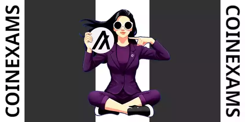 Nova (mascote da CoinExams) segurando o logotipo Algorand