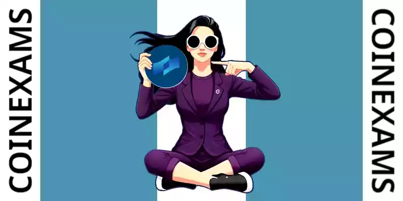 Nova (mascota de CoinExams) sosteniendo el logotipo Coti