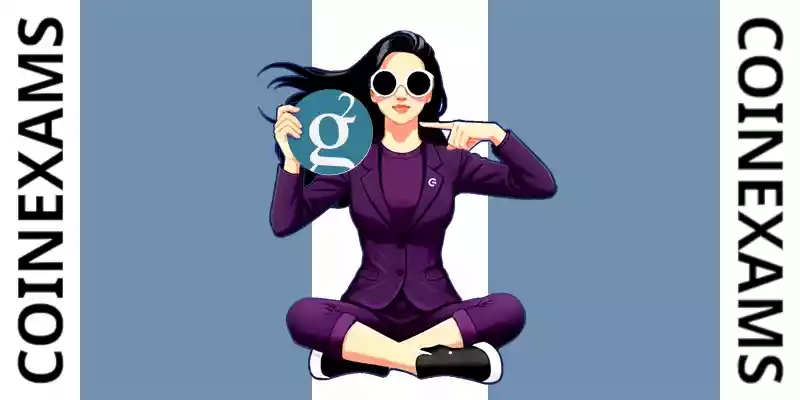 Nova (CoinExams maskot) håller Groestlcoin-logotypen