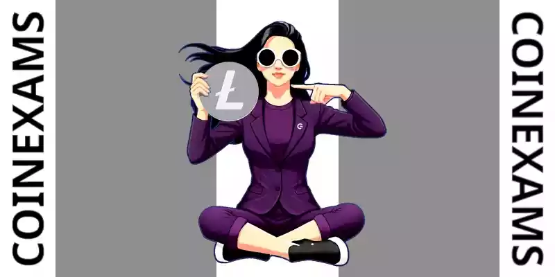 Nova (CoinExams Mascot) holding Litecoin logo