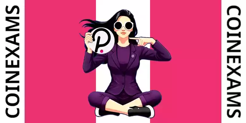 Nova (mascote da CoinExams) segurando o logotipo Polkadot
